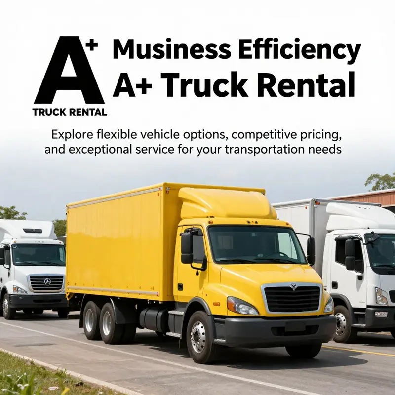 Cover image representing A+ Truck Rental with a logo and trucks symbolizing their commitment to business transportation.