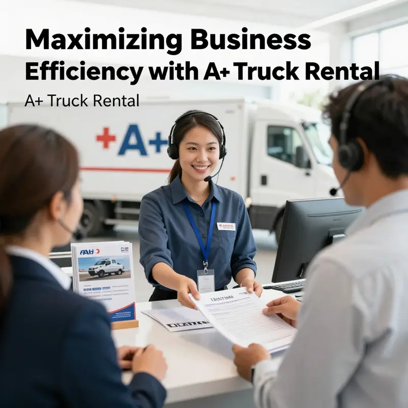 A diverse fleet of A+ Truck Rental vehicles ready for rental, accommodating both small and large transport needs.