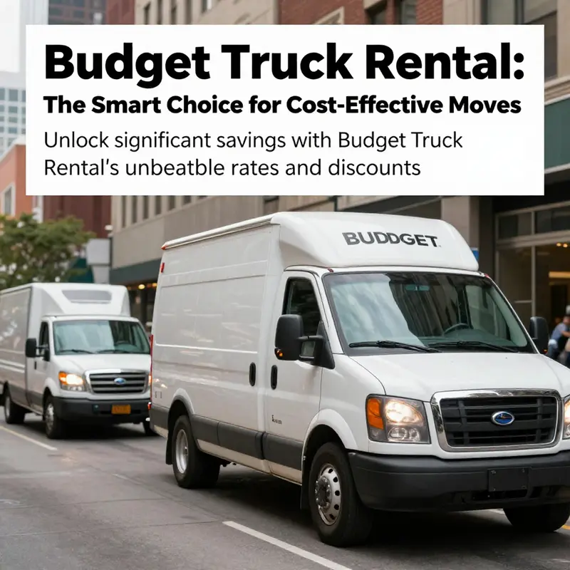 Cover image depicting Budget Truck Rental trucks in an urban setting, emphasizing their service and value.