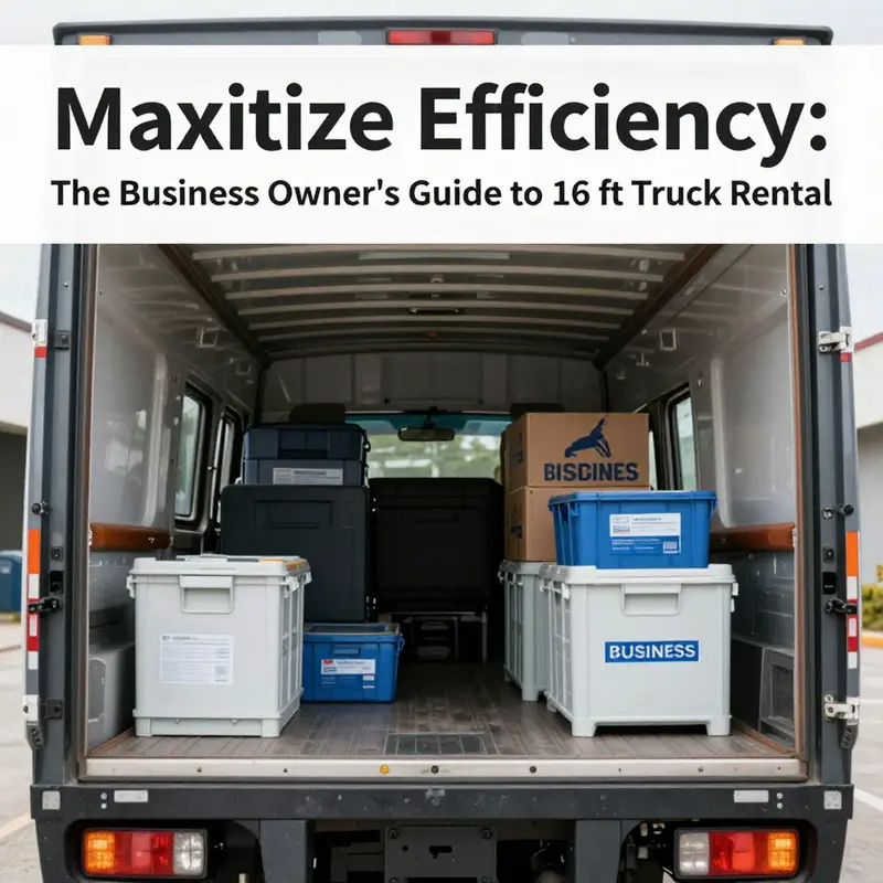 The spacious interior of a 16-foot truck rental tailored for business use, showing its capacity to handle various loads.