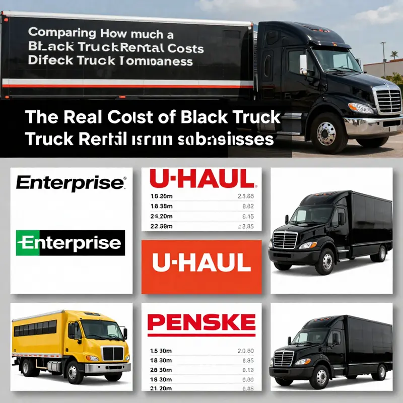 Varied black trucks available for rent, highlighting the relationship between truck type and rental cost.