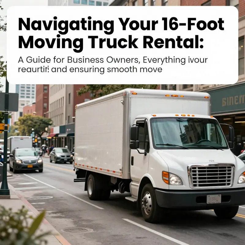 A parked 16-foot moving truck in a city street, illustrating the concept of business relocation and moving.