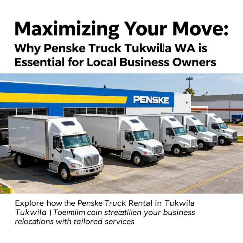 Exterior shot of Penske Truck Rental Tukwila, showcasing a fleet of rental trucks in a professional and well-maintained environment.