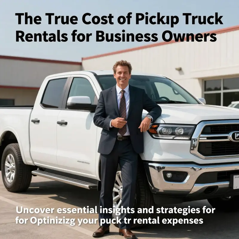 A business owner next to a rented pickup truck, exemplifying confidence.