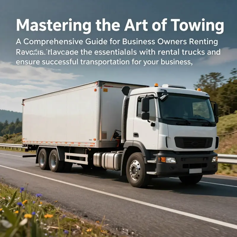 A rental truck on the road, towing a trailer, capturing the essence of transportation and business logistics.