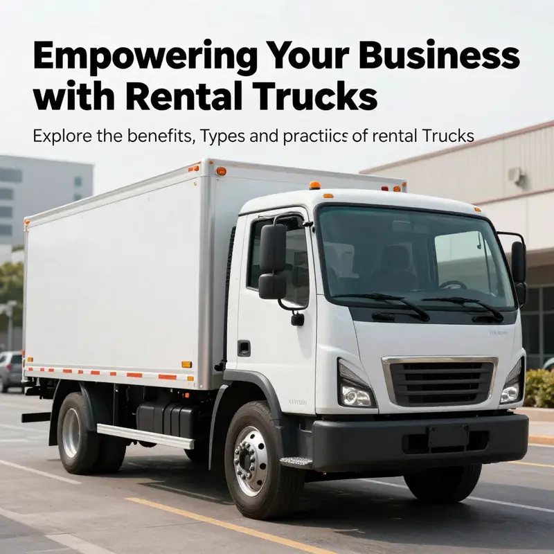A rental truck positioned prominently with an urban setting in the background, illustrating the vehicle's readiness for business transport.