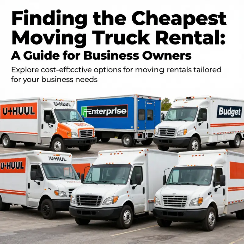 A collage of various moving trucks from different rental services, symbolizing cost-effective options for businesses.