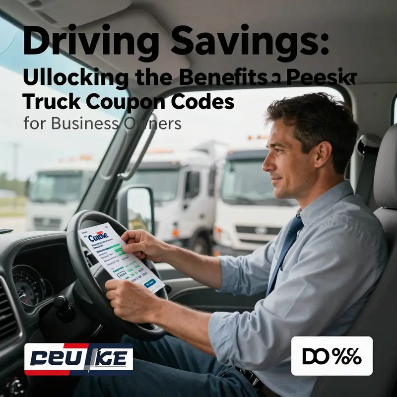 A motivational cover image showing a professional reviewing truck rental options while benefiting from coupon codes.
