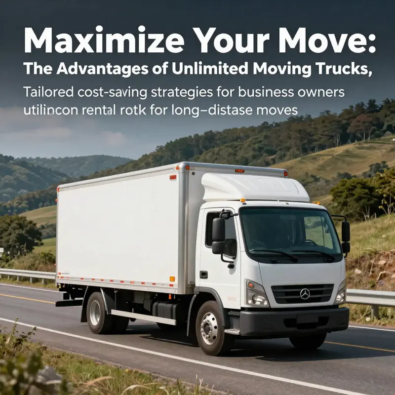 A professional moving truck driving along a scenic route, representing unlimited mileage benefits for long-distance moves.