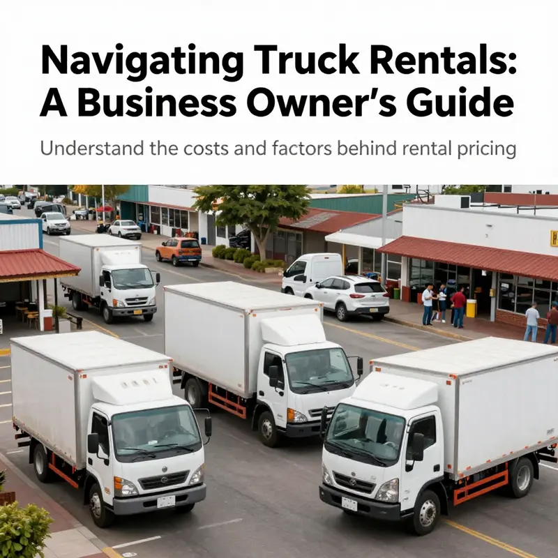 A vibrant street scene with various rental trucks, showcasing the importance of truck rentals for businesses.