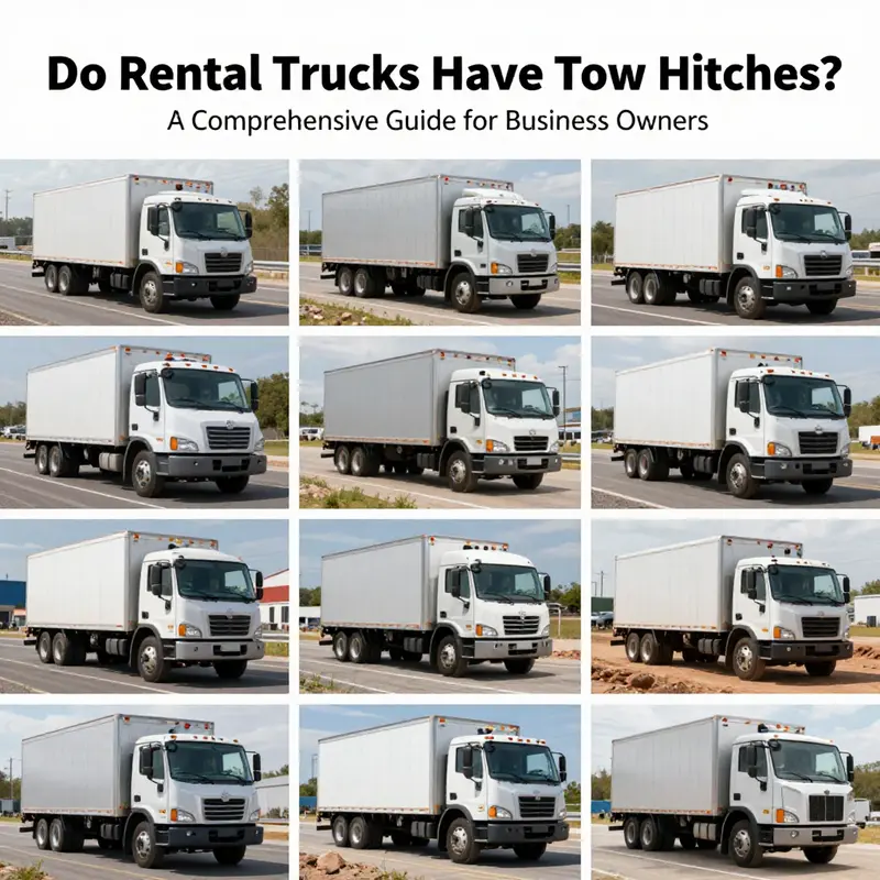 Collage showing rental trucks with hitches in various environments, showcasing versatility.