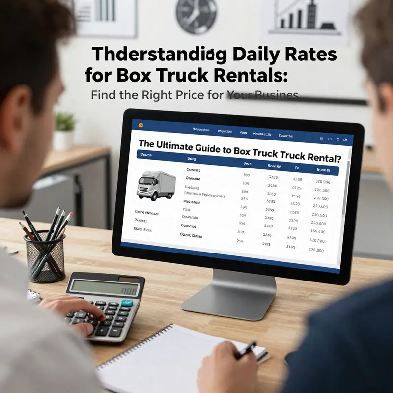 Reviewing daily rental rates for box trucks in an office setting.