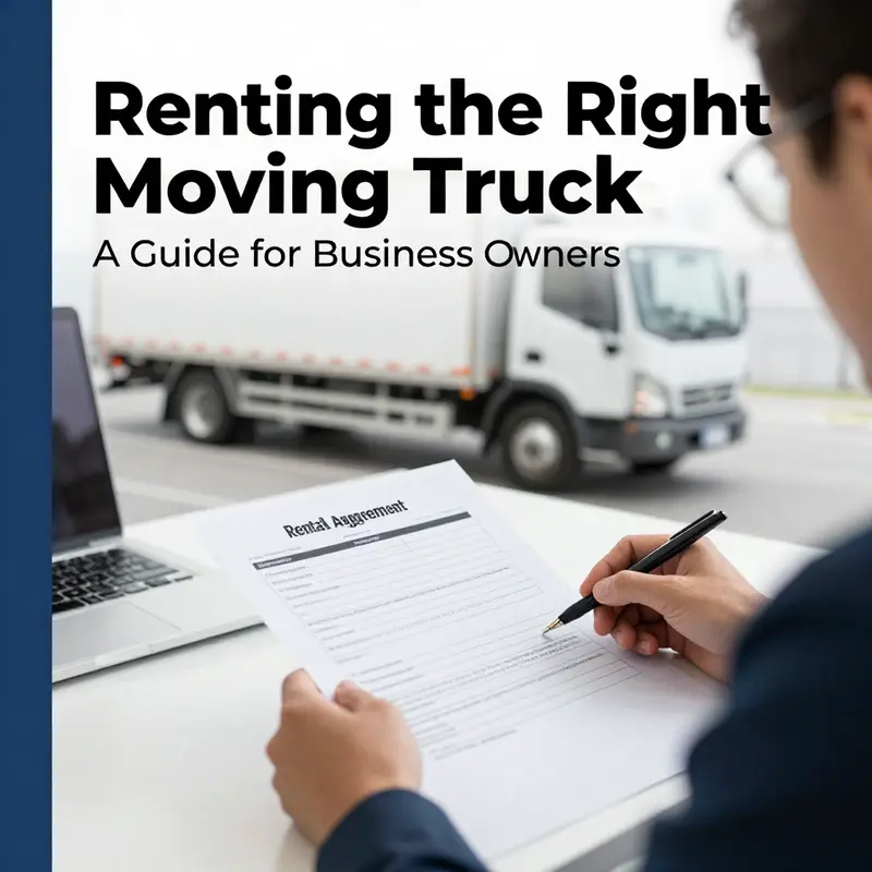A truck rental company representative assisting a business owner in selecting the right truck for their moving needs.