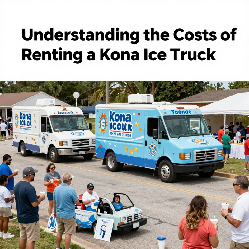 A Kona Ice truck serving happy customers at a community festival.