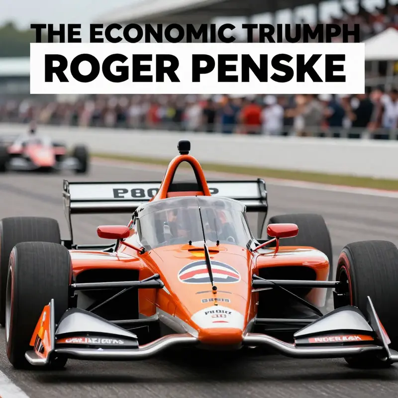 Close-up of a race car adorned with the Penske logo, set against a vibrant racetrack filled with fans.