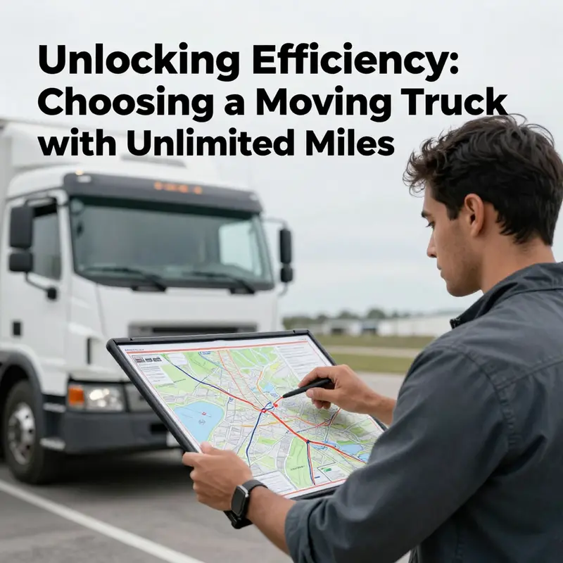 A selection of moving trucks highlighting various options for unlimited mileage rentals.