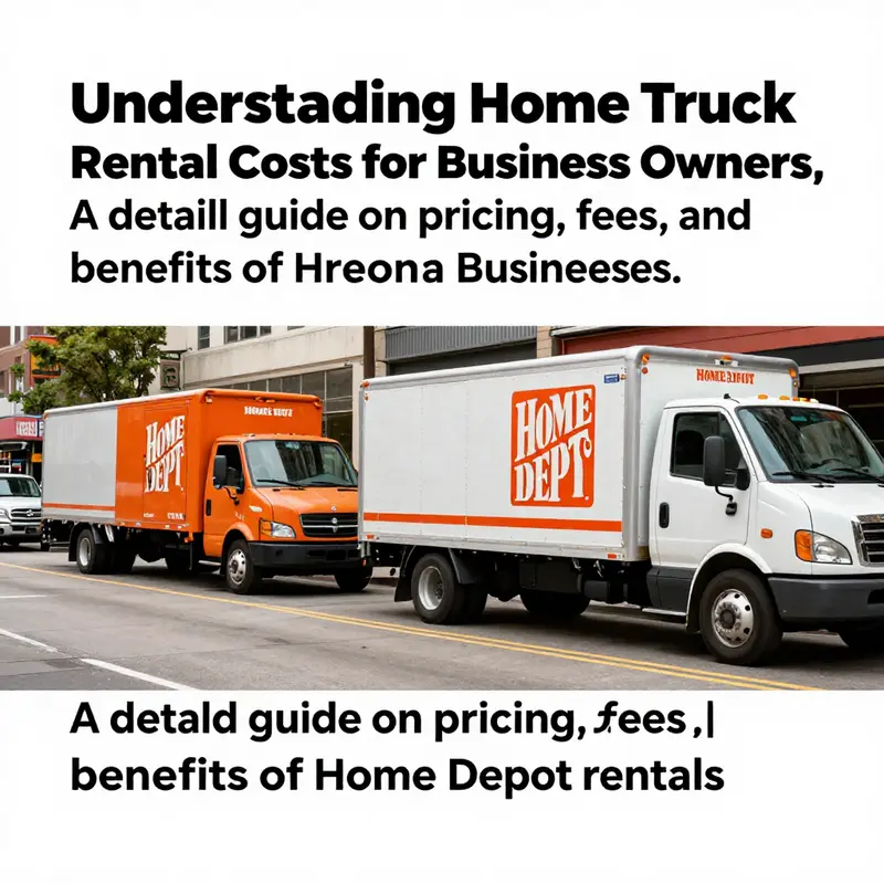 An image displaying various Home Depot rental trucks lined up, illustrating their capacity for business transportation.