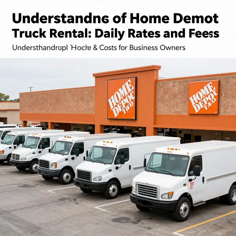 A visual representation of Home Depot trucks available for rental, illustrating various sizes and rental fees.