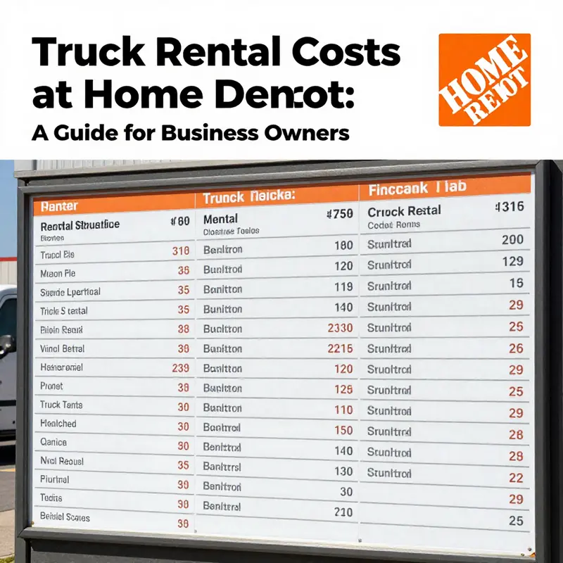 Home Depot’s truck rental pricing board displaying options available for business rentals.
