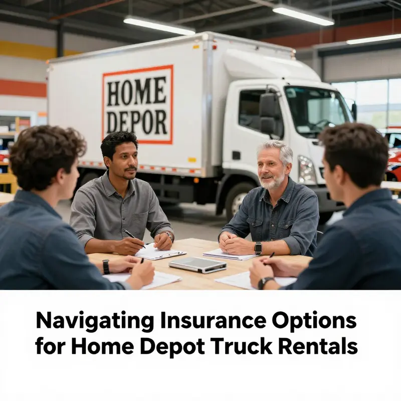 Home Depot’s truck rental center highlighting various insurance options for renters.