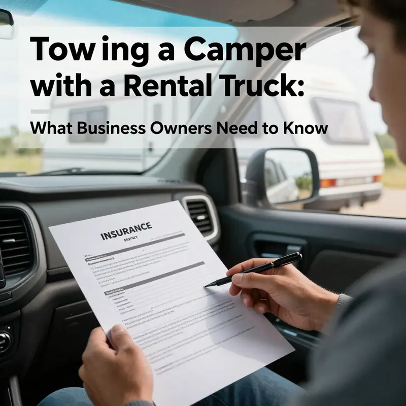 A rental truck ready for towing with a camper, highlighting its capabilities.