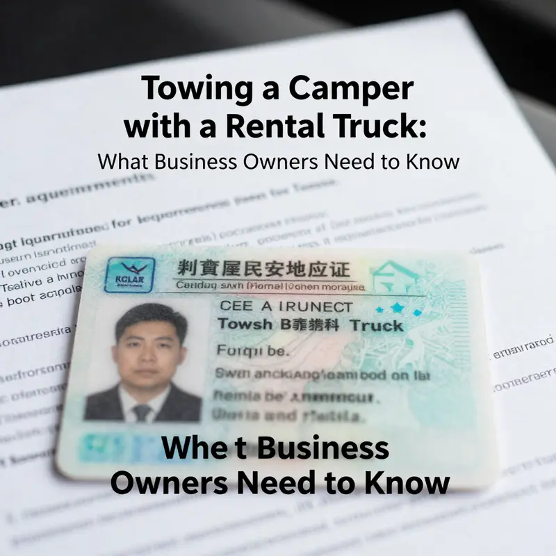 A rental truck ready for towing with a camper, highlighting its capabilities.