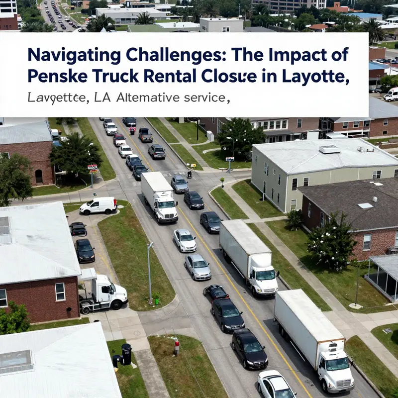 Penske Truck Rental facility in Lafayette, LA, showcasing various rental trucks.