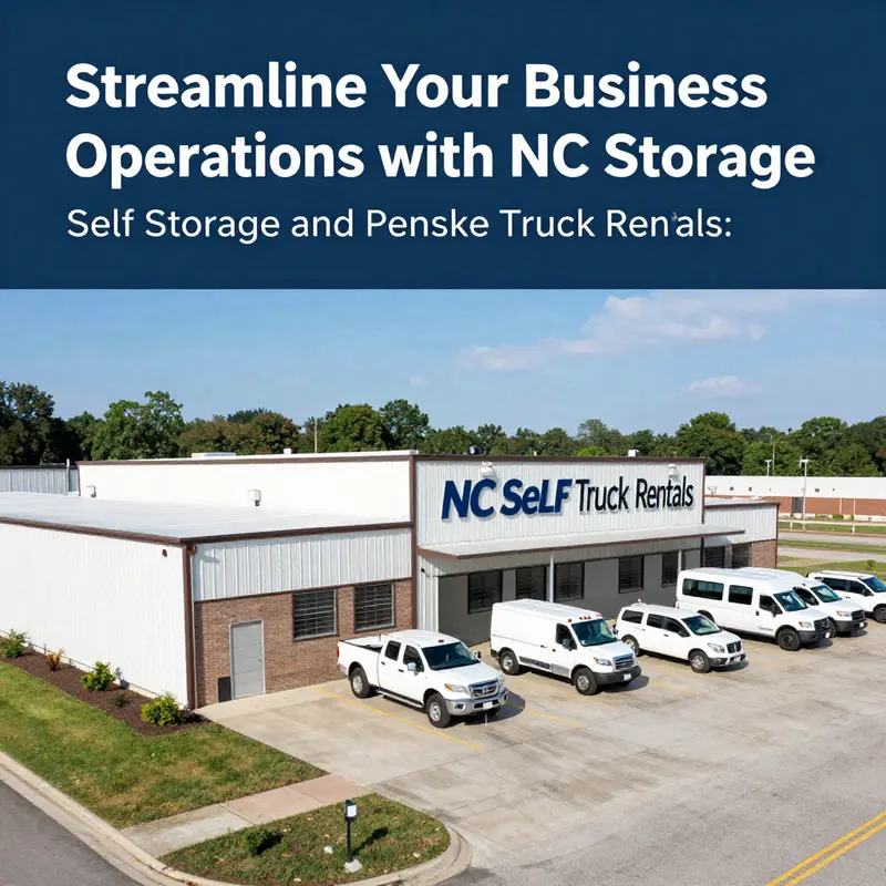 Overview of NC Self Storage and Penske Truck Rentals facility showcasing their integrated services.