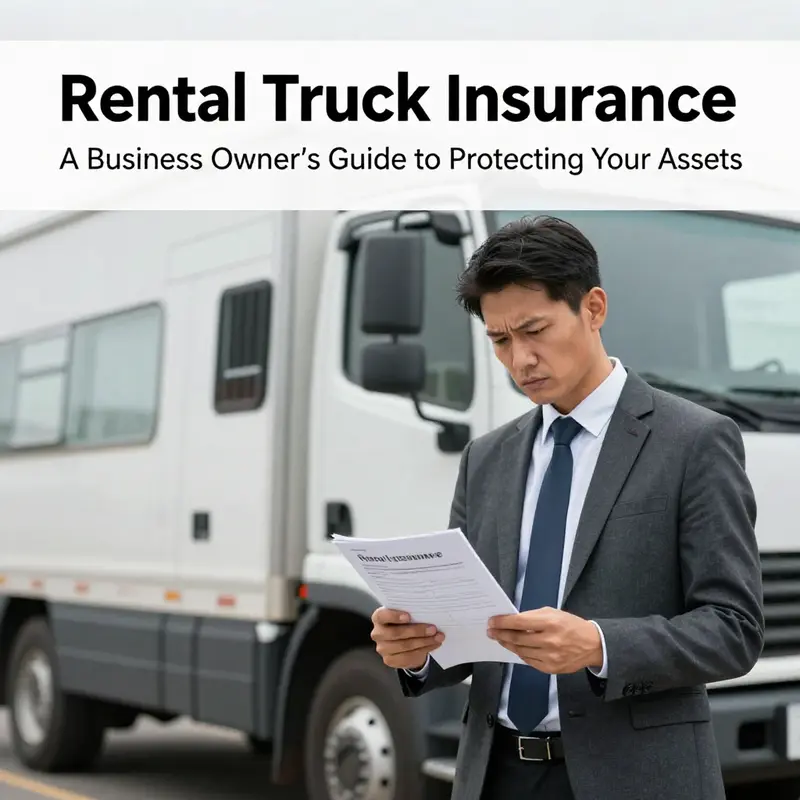 A business owner assesses rental truck insurance, highlighting the necessity of protection during logistics operations.