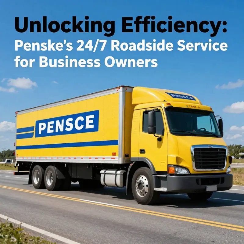 Penske truck driving on an open road illustrating reliability in transportation and roadside assistance.