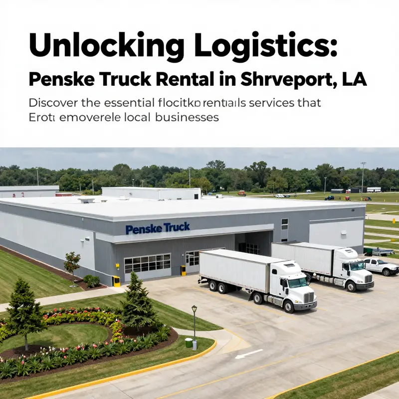 Exterior view of Penske Truck Rental, showcasing a modern facility bustling with activity.