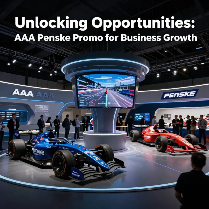 Current Penske promotional offerings showcased at the Indianapolis Motor Speedway, highlighting key products.