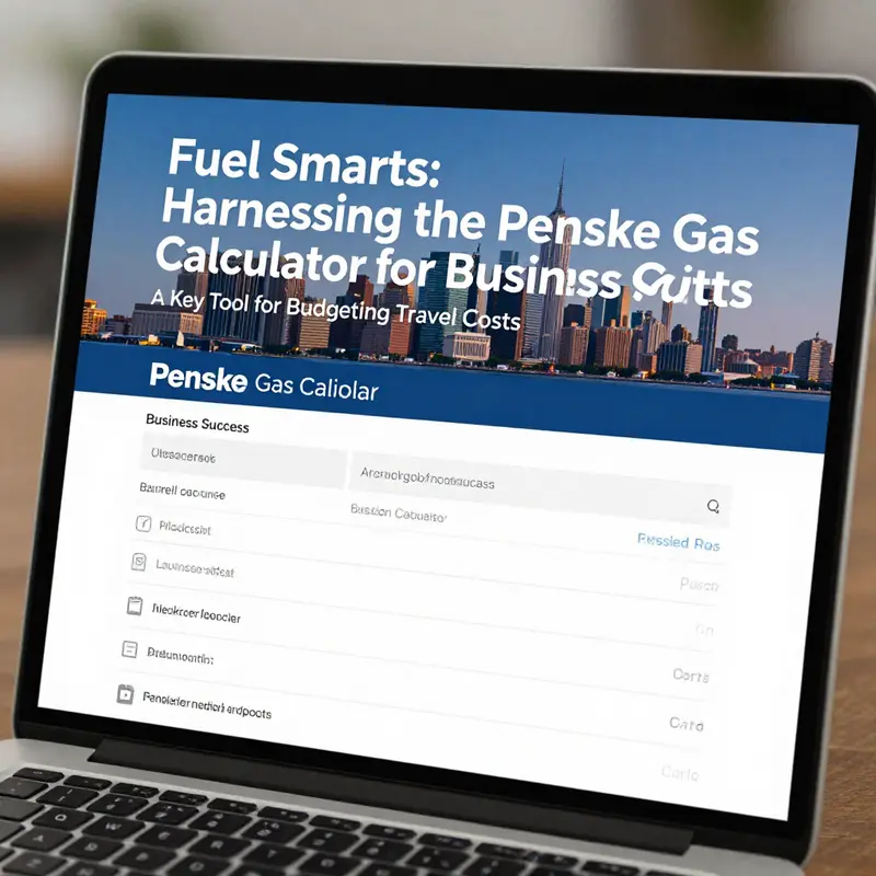 The Penske Gas Calculator interface showing estimated fuel expenses for a hypothetical route.