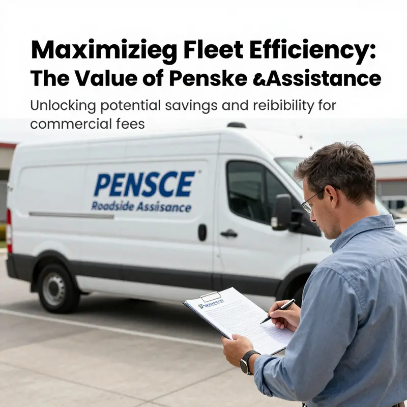 Business owner overseeing fleet logistics as a Penske Roadside Assistance vehicle assists a commercial truck.