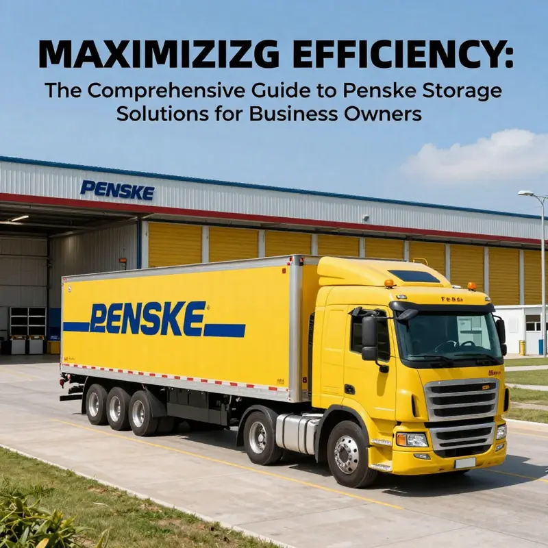 A Penske truck in front of an organized storage facility.