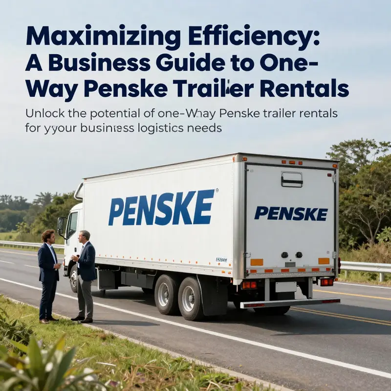 A Penske trailer driving along a highway with business professionals analyzing logistics and planning moves.