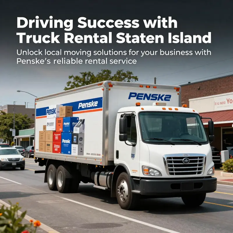 Penske Truck driving on Staten Island, loaded with business materials.