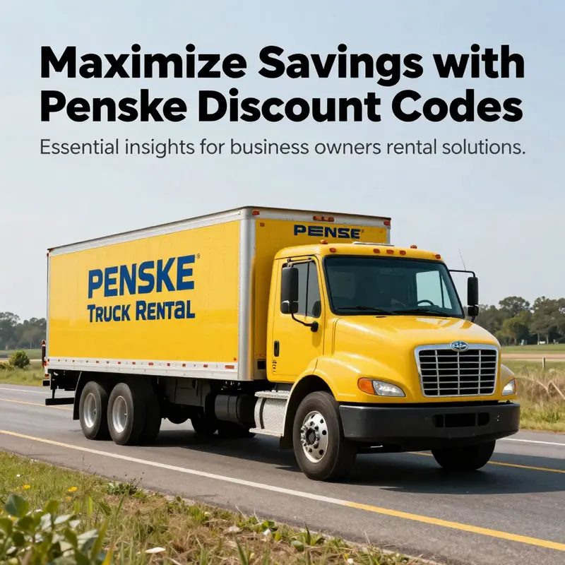 A Penske Truck Rental vehicle driving on a highway, representing savings and efficient logistics.