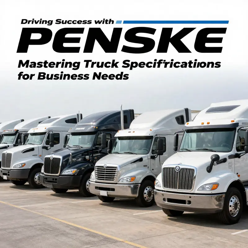 A lineup of different Penske truck models representing the varied options for business rentals.