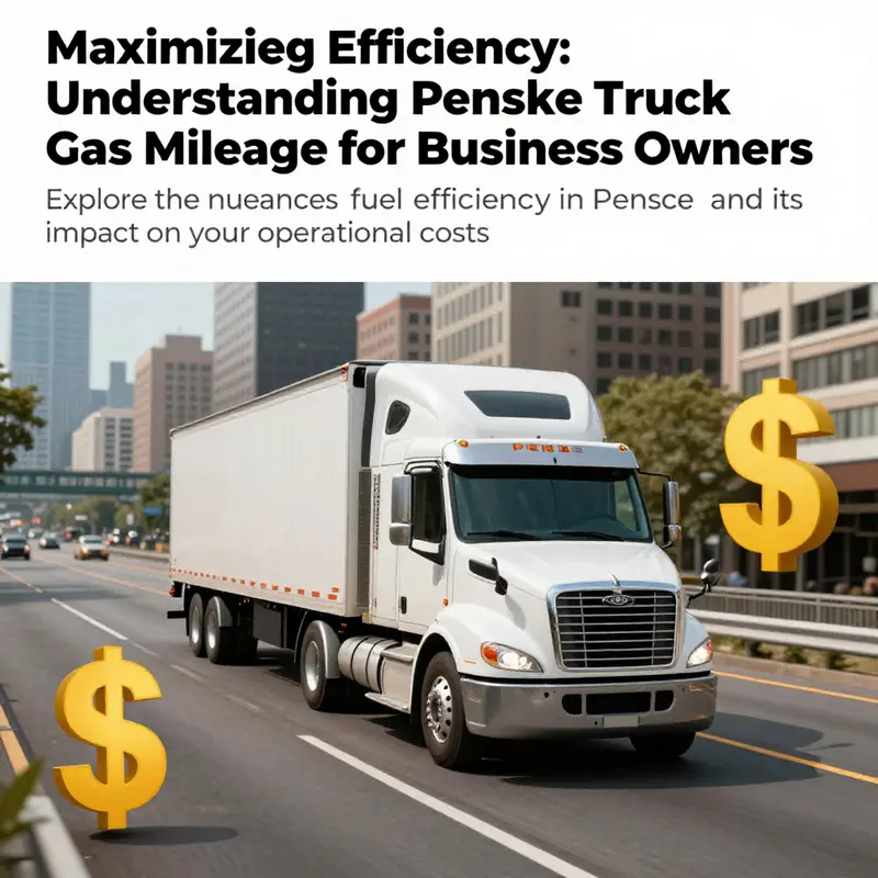 A Penske truck driving down a highway with signs of savings and efficiency symbolizing business success.