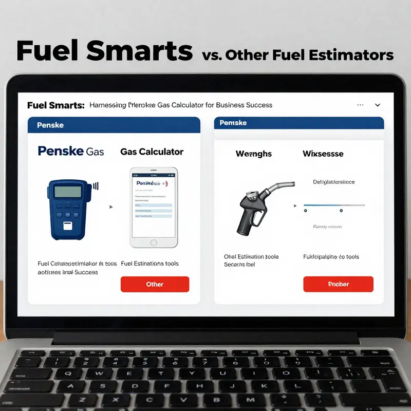 The Penske Gas Calculator interface showing estimated fuel expenses for a hypothetical route.