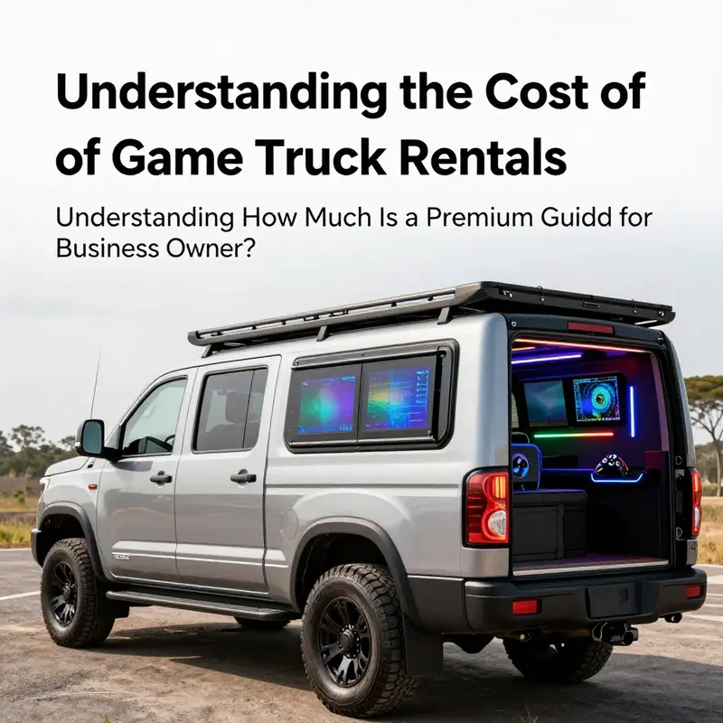 A typical game truck setup available for rental at events, featuring engaging graphics and game consoles.