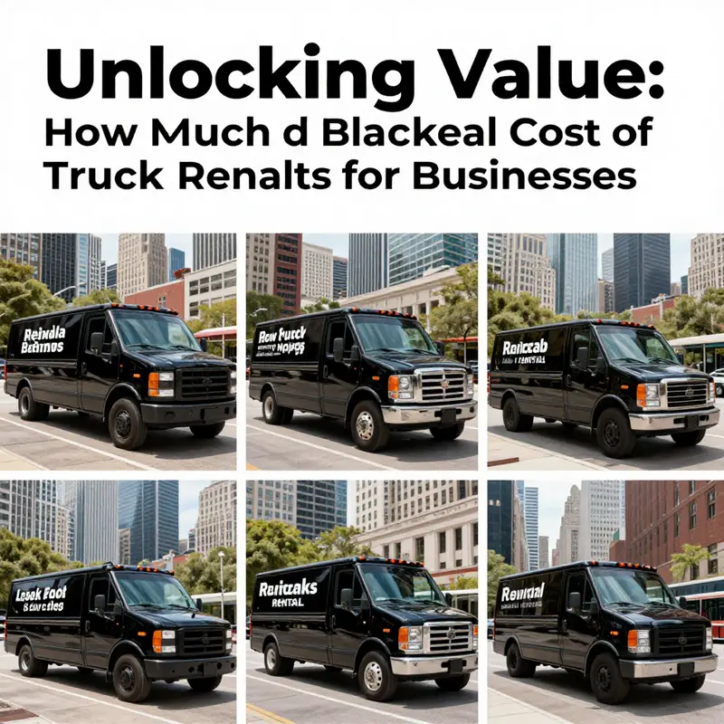 Varied black trucks available for rent, highlighting the relationship between truck type and rental cost.