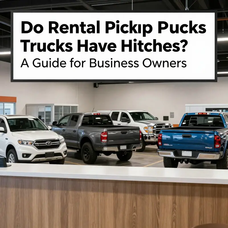 Rental pickup trucks equipped with hitches for towing various loads.