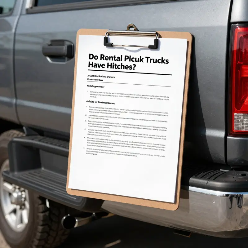 Rental pickup trucks equipped with hitches for towing various loads.
