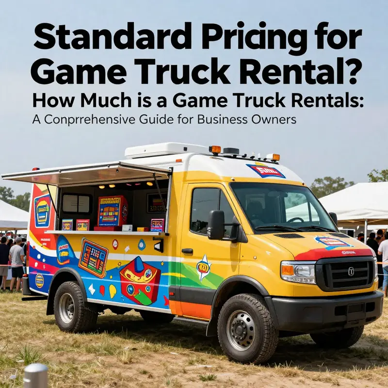A typical game truck setup available for rental at events, featuring engaging graphics and game consoles.