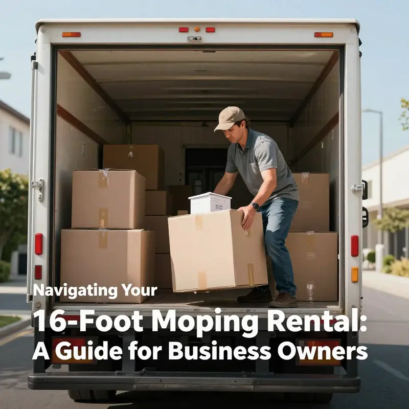 A selection of 16-foot moving trucks ready for rental, emphasizing the range of options for business owners.