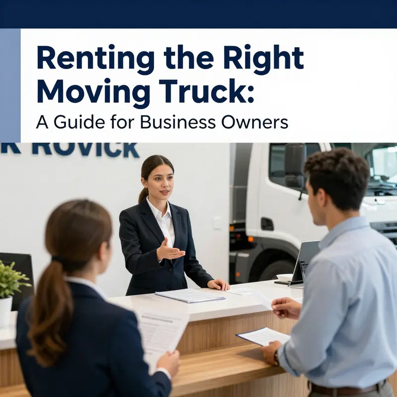 A truck rental company representative assisting a business owner in selecting the right truck for their moving needs.
