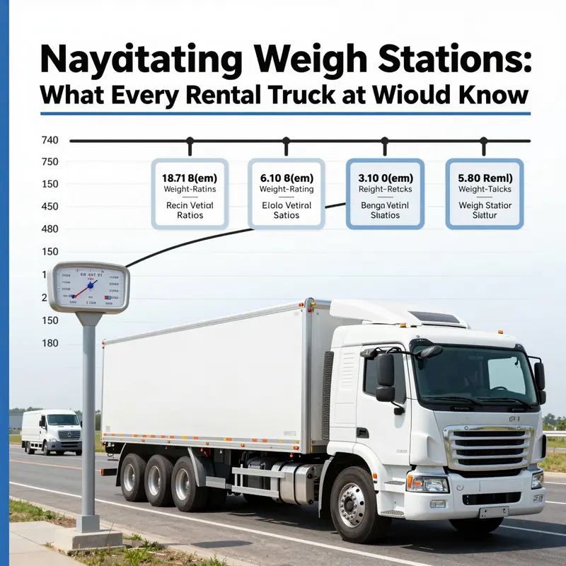 A roadside weigh station where rental trucks are inspected to ensure compliance with state regulations.