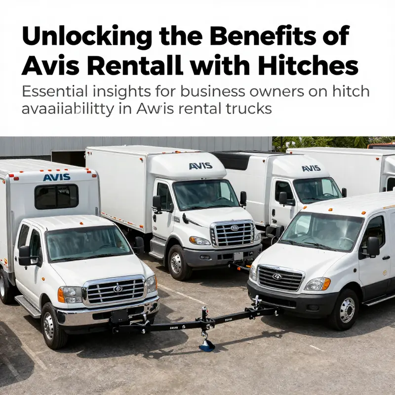 A variety of Avis rental trucks on display, with some showing hitches attached.